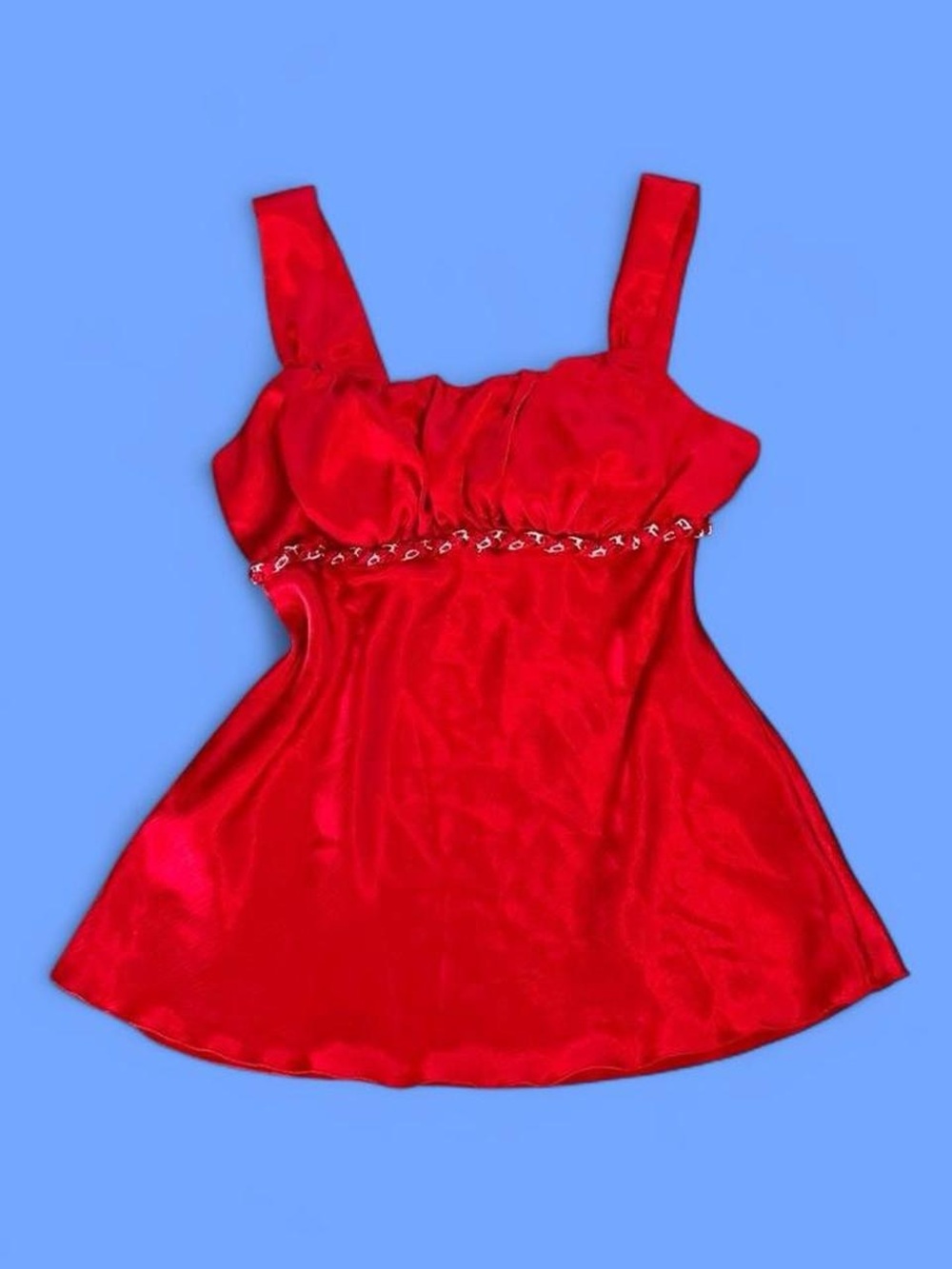 Vintage Y2K Satin Sleeveless Babydoll Top with Chain Detail